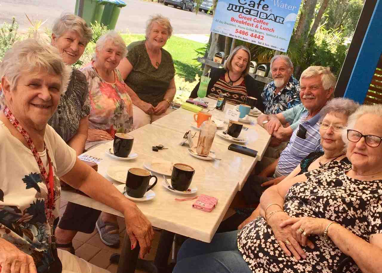 Probus members at Temptations Café: Joan Barnier, Katrina van den Brenk, Jo Said, Cherryl Mossman, Jeanette and Rob Murray, (