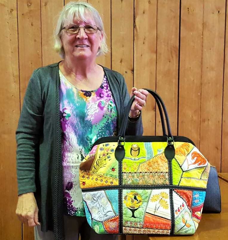 June Fraser made an overnight bag made with small pieces of fabric in a design called ‘crazy patch’ with machine embroidery