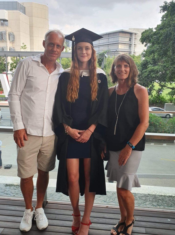 Rachel with her parents, Grant and Kathy McFarlane, at Rachel’s recent graduation 