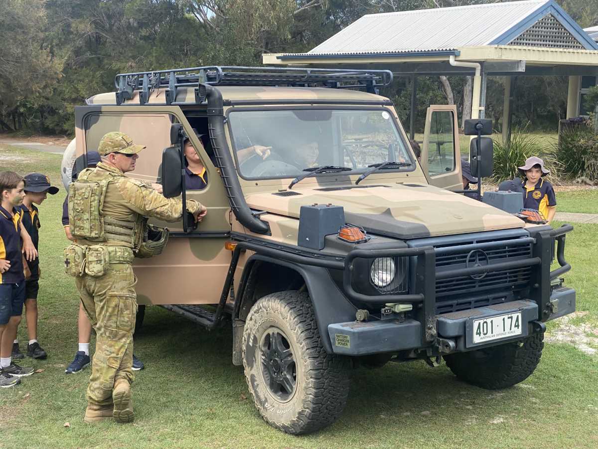 Rainbow Beach State School Kids Enjoying A Recent Visit From the Army!