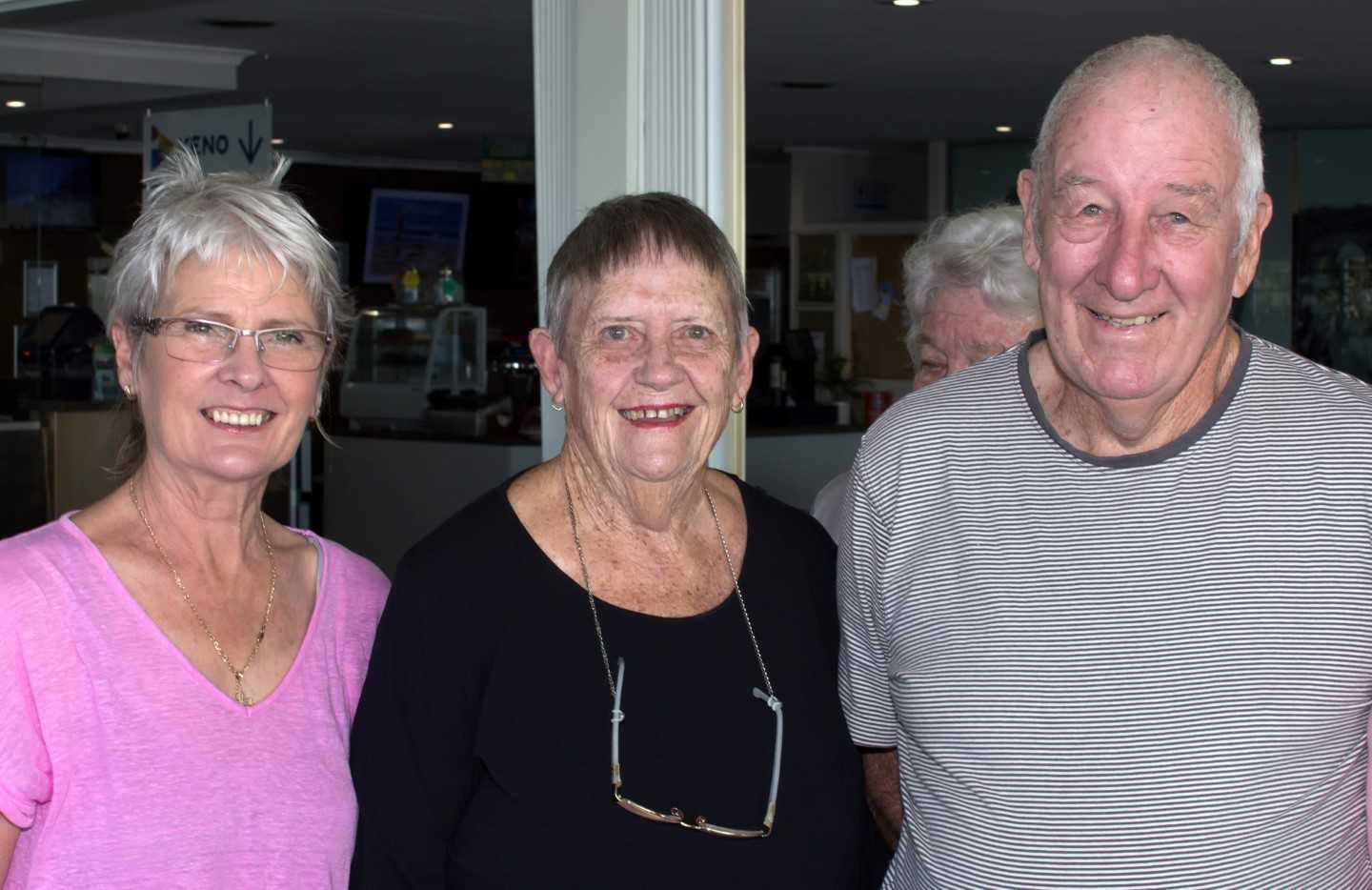 Reverend Ingrid (new Pastor at Church of the Good Shepherd, Rainbow Beach), Lil and Ray Kahl catch up at the coffee morning