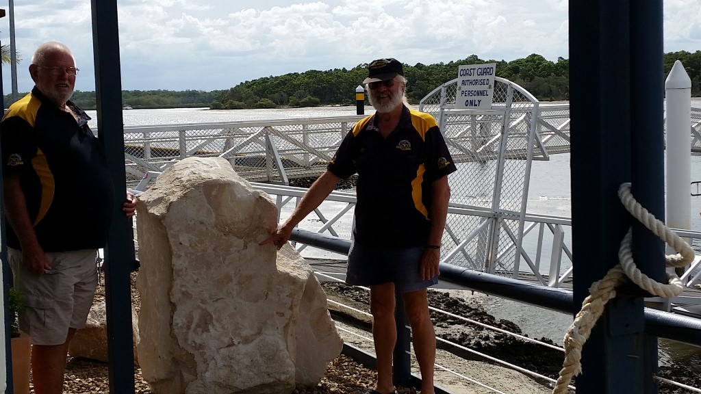Coastguard members show off their new Remembrance Stone