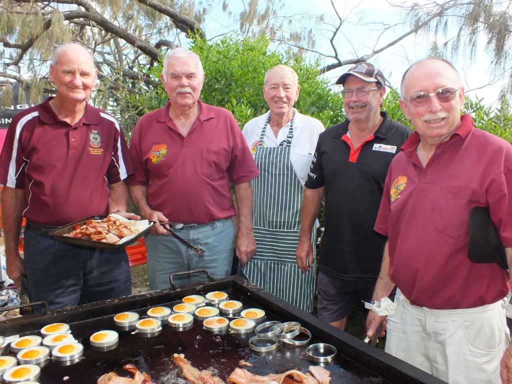 The local RSL Sub group always fire up the BBQ, helping SLSC volunteers feed the thousands of people hundreds of burgers and snags for the Rainbow Beach Nipper Carnival - this month you will find John Molkentien, Trevor Ansell, Pat Nayler, Dave Tardrew and Joe Casey commemorating Remembrance Day on the 11th