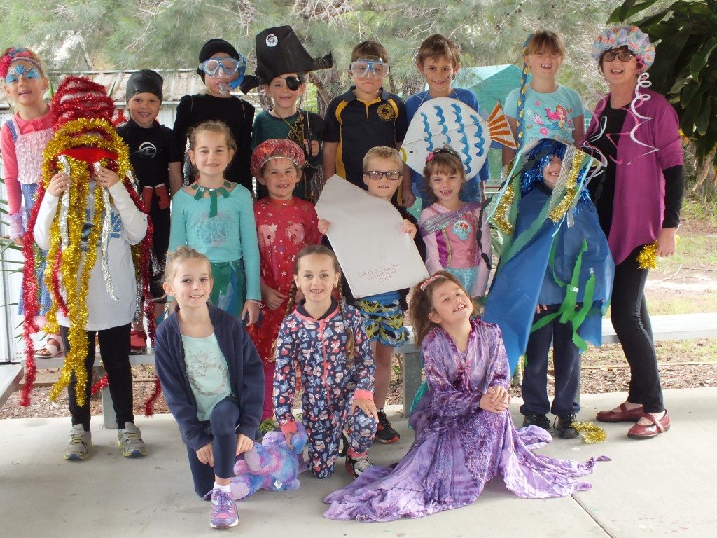 Class 1/2 and Mrs. Young were fish, jellyfish, coral, pirates and more!