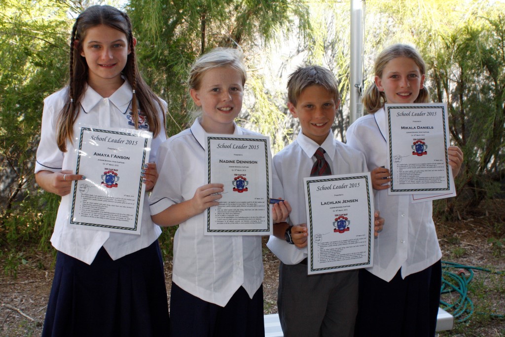 Junior Vice Captains Amaya I’Anson, Junior Captains Nadine Dennison and  Lachlan Jensen, and Junior Vice Captains, Mikala Daniels