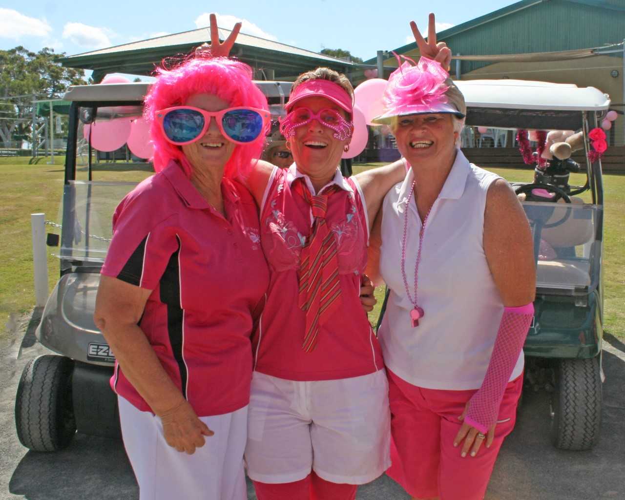 Val Clifford, Julie Mulhall and Lin Groombridge look forward to the Pink Ball Day