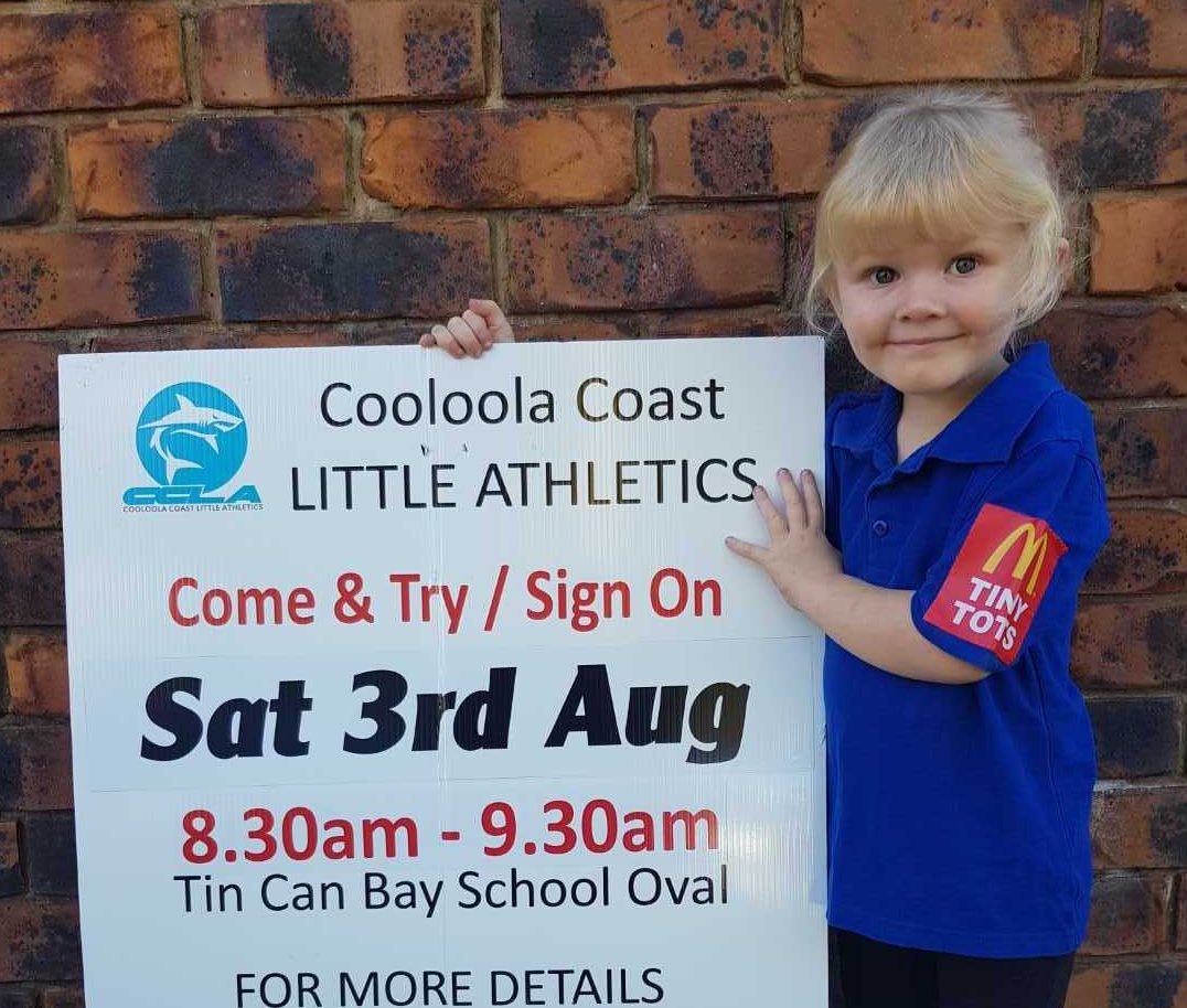 Tiny Tot Bonnie Bate is super excited to see Little Athletics sign on day