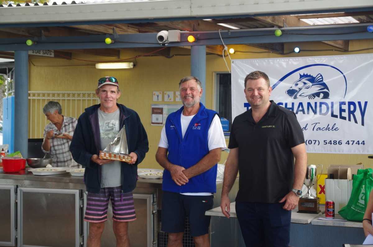 Congratulations Glen Foley - the overall winner of the Cooloola Cup, pictured with Commodore Peter Shaw and sponsor, Billy Mitchell, Century 21