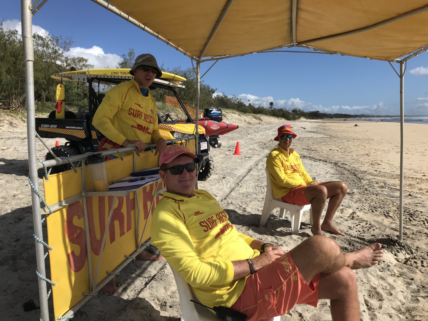 Please respect our lifesavers on patrol at Rainbow Beach - they are all unpaid volunteers who work or study like Anton Klekar, Brad Hethorn and Michael Brantz 