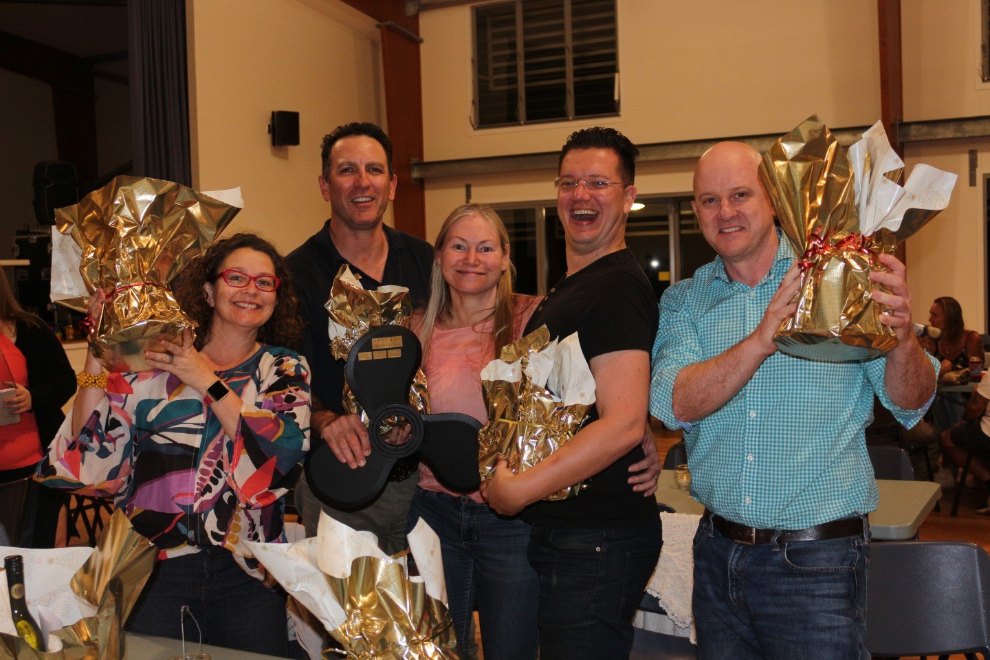 Winners are Grinners - Heatley & Michelle Gilmore; Mark and Tanya Beech; Andrew Hawkins; Naomi & Jim Cole; Mike Brantz took home the prizes