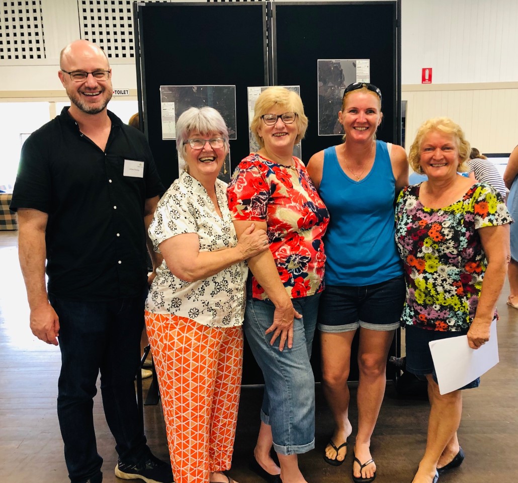 James Pennay, Sandy Hamilton, Marie Lally, Leanne Long and Heather Dickson at the Forest Wind Information Session at the Kia Ora Hall last month