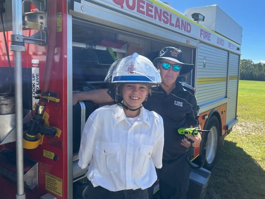 Firefighter Brett & QF17 work experience student Jessica Mortley.