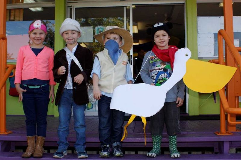 Little Bush Maid Kiara, Blake the Swagman, Man from Snowy River Darcy and Seb as a very clever Stormboy by Colin Theile