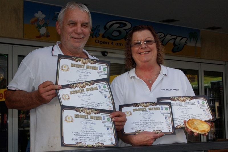 Rod and Sharon Parker from Ed's Beach Bakery show off their awards for excellent pies!
