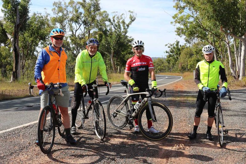 Bike Riders- From L to R Ken Bubb, Roy Yeeles, Darren Jessup, Alan Jones on the Rainbow Beach road.