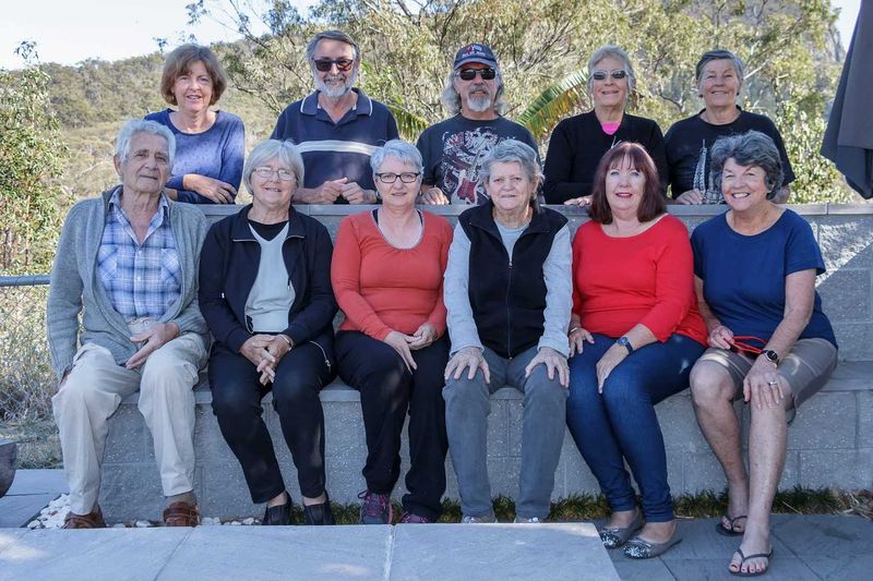Tin Can Bay Camera Club's Lake Moogerah Retreat Group in the front row: Frank Posch, Cathy Reed, Julie Hartwig, Jan Blackshaw