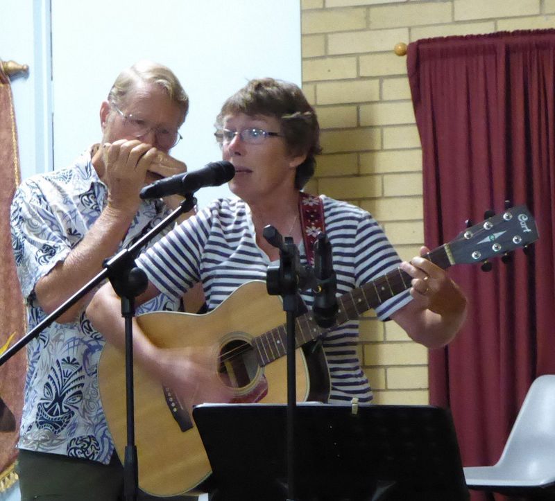 Len on harmonica Kay on guitar and vocals enjoying Music Plus before we went into lockdown