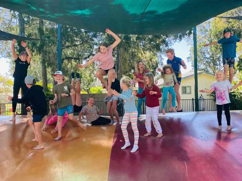 CHAPPY CHAT - Fun on the jumping pillow during our bike ride to the Carlo Point caravan park