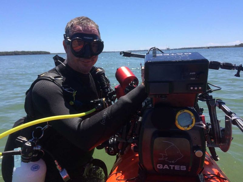 Marine biologist and underwater cameraman, Josh Jensen with his rig - come to a free screening of his film this month