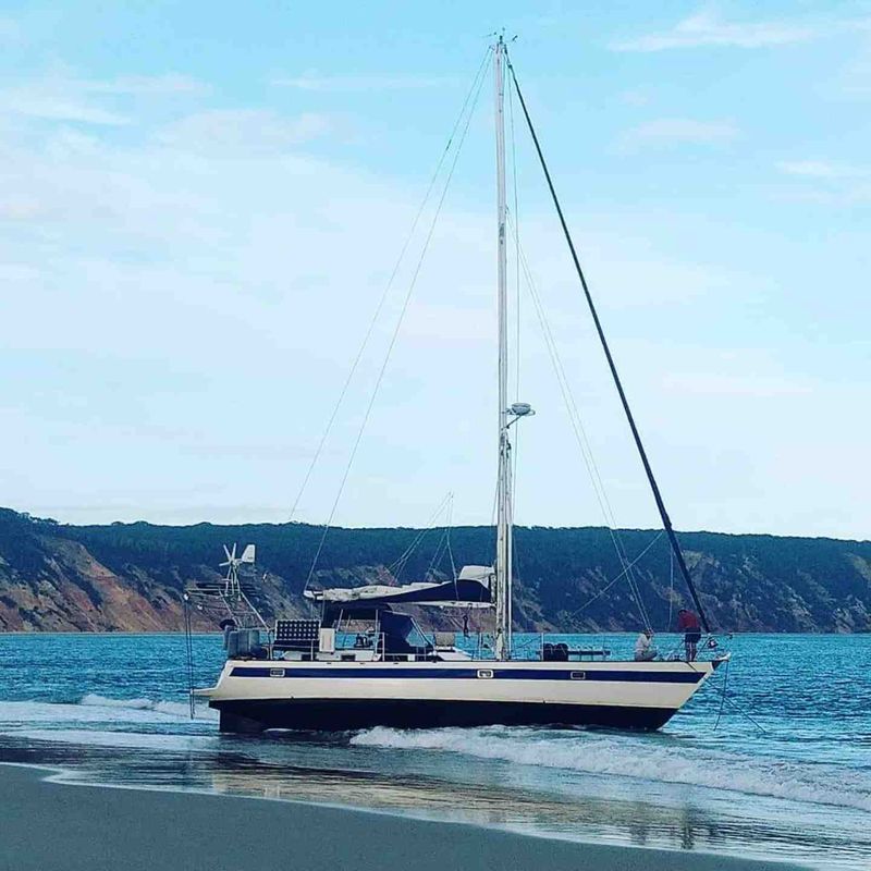 Coastguard recently successfully rescued the yacht stuck on the beach at Double Island Point, Rainbow Beach
