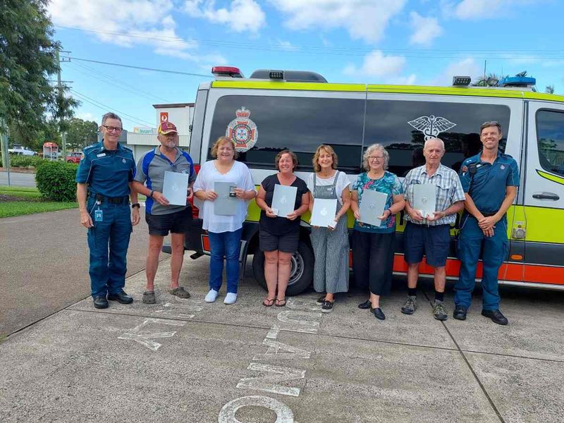 L-R: QAS District Director Tony Hucker, Ken Millers, Jenny Millers, Lisa Lee, Cherie Mason, Rosemaree Maker, Rod Jordan, and