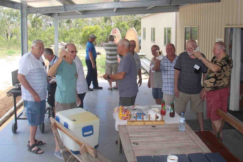 Shed members enjoying an informal BBQ in the undercover area