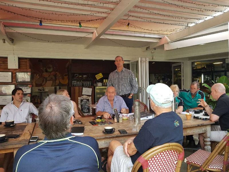 Mayor Mick Curran addressed the members from Rainbow Beach Commerce and Tourism for a breakfast meeting at Arcobaleno on the