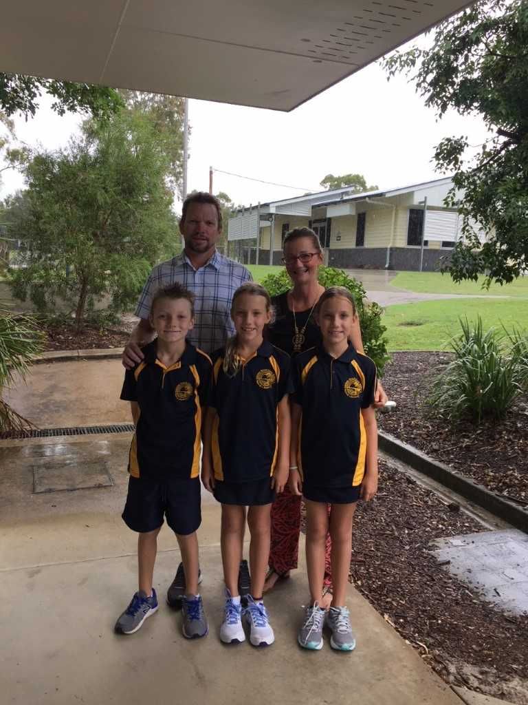 Rainbow Beach State School Principal Danny Stanieg, wife Christine and kids, Jonah, Ava and Meckenzie