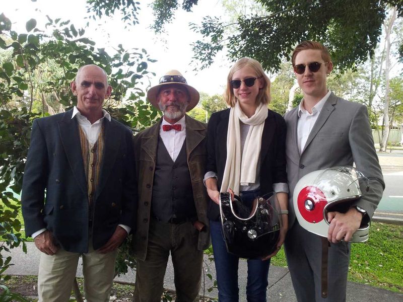 Distinguished Gentleman and lady: Col Lawton, Greg Inglis, Georgie and Conor Feehely (Greg's nephew) dress up and ride for a