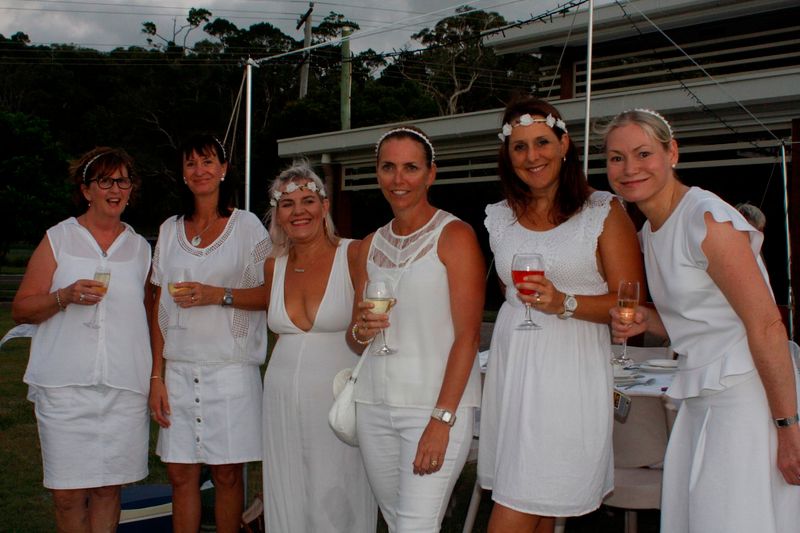 White for a night: Therese Young, Cate White, Tuppy Modin, Fiona Worthington, Beck Emery and Tanya Beech