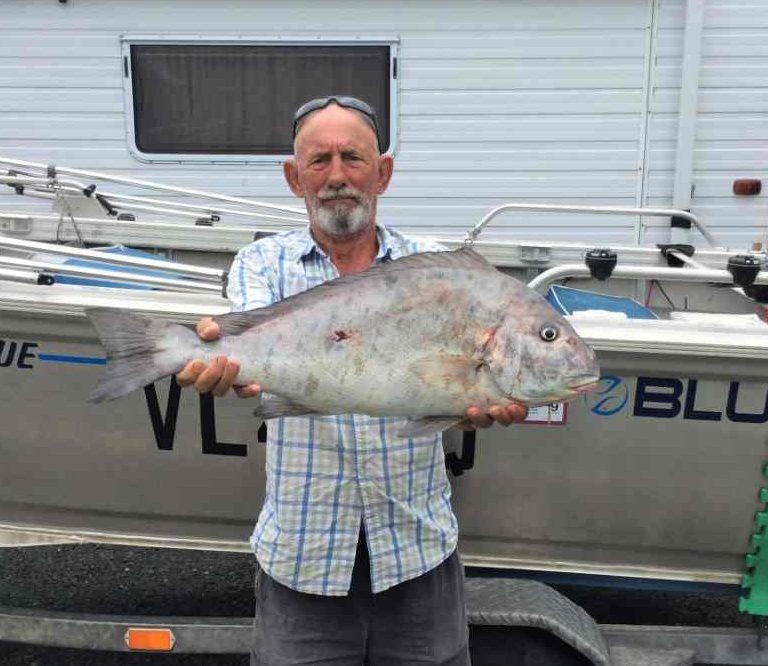 Derek Andrews with a 72cm slatey bream caught on squid