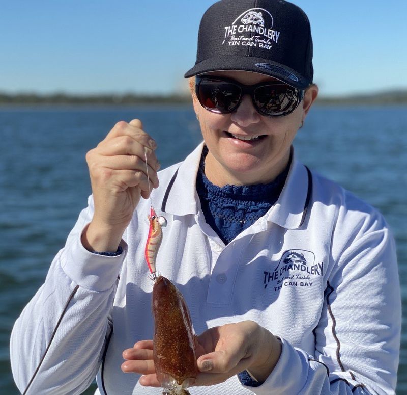 Fishing - Chandlery - Emma Rippon from The Chandlery catching a feed of squid for the family