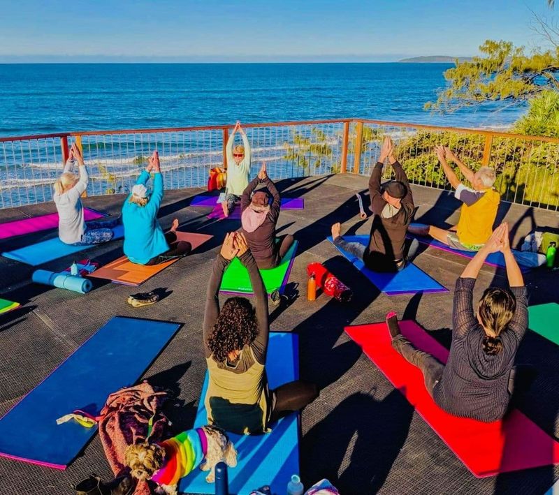 Glenda runs Sunrise Yoga on Tuesdays from 6 – 7am at the Rainbow Beach viewing platform opposite the caravan park - all welco