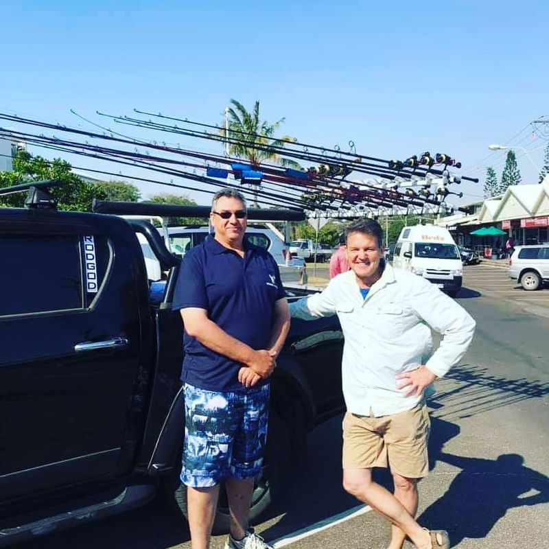 Owner of Hooked on Fishing, Allen Van Klooster, with Rob Paxevanos, host of Fishing Australia