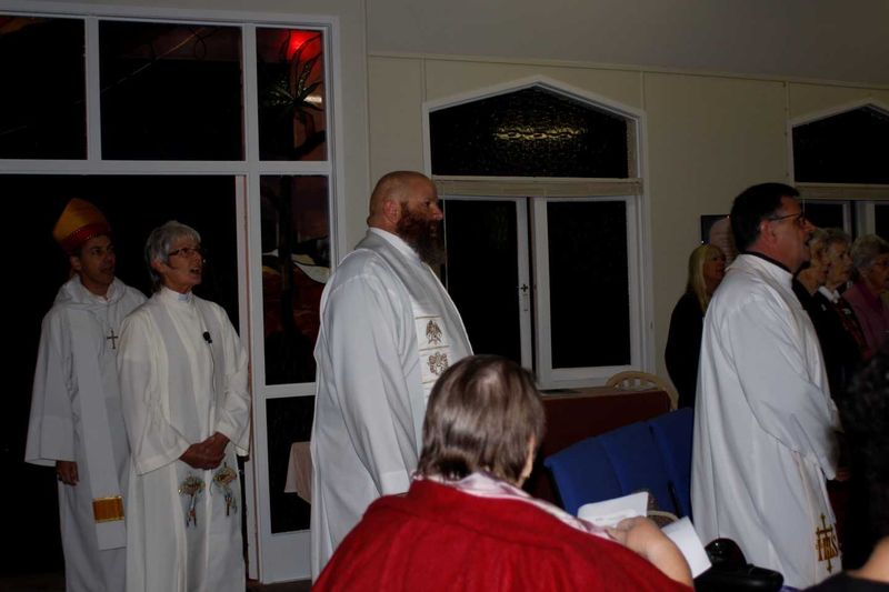 Regional Bishop Jeremy Greaves follows Reverend Ingrid Busk into the Good Shepherd Church for her Commissioning