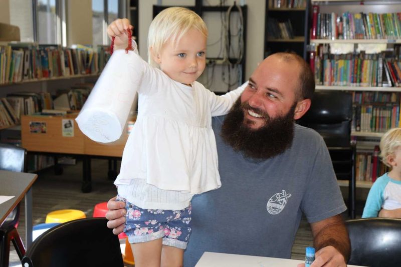 Hazel shows dad, Joe Klekar her beautiful lantern - ready for the walk!