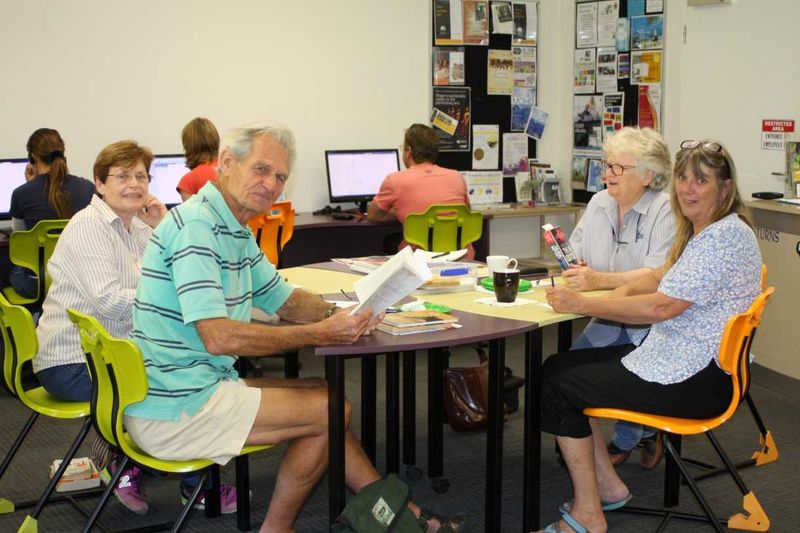Discussing books of interest the first Thursday of the month: Manfred Gessner, Coral Johnson, Caroline Taylor and Jenny Tanne