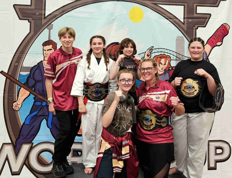 World class competitors from Cooloola: (L-R) Dion Wu, Alyssa Latimore, Josephine Latimore, Billie Woodhouse-Black, Amy Woodho