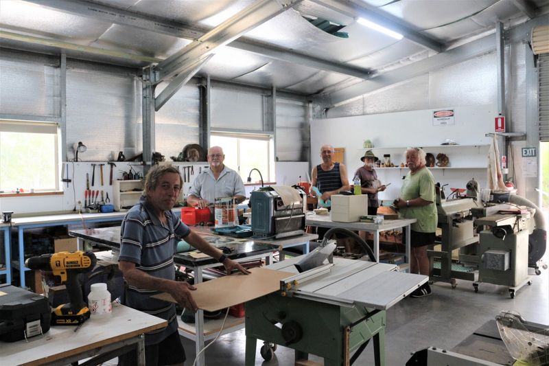 The Men’s Shed is now OPEN! Pictured working on just a few of the stations are Brian, Paul, Fernando, Bryan, Mike - congratul