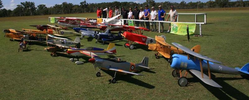 Pilots and planes lined up at the first Queensland Scale Model Muster at Tin Can Bay last year.