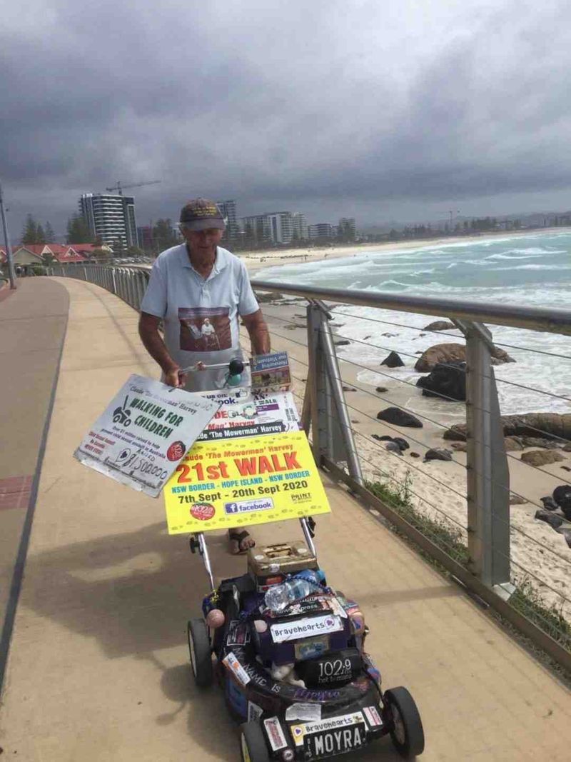 Claude ‘The Mowerman’ Harvey will be in Tin Can Bay and Rainbow Beach on October 25 meeting locals, raising awareness and mon