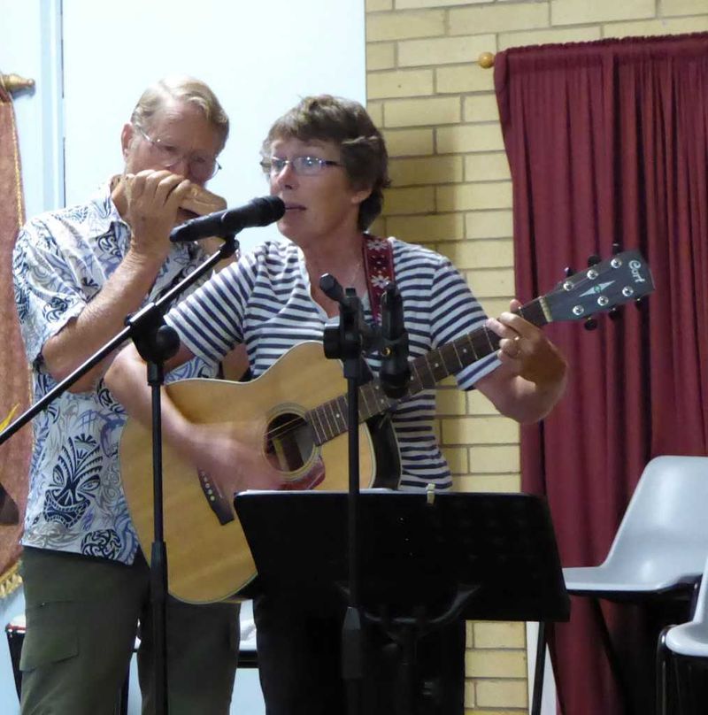 Kay Muir and Len Druce with a song about Three Hopeful Fishermen and the One That Got Away