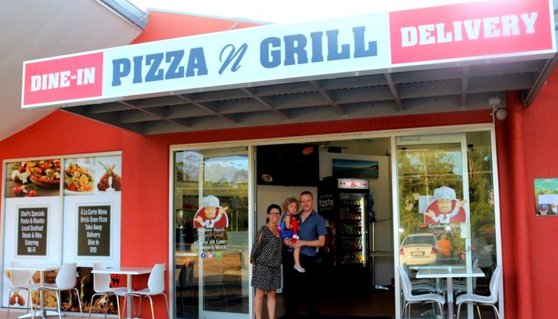 Sean, Elisa and Sofia at the new Rainbow Beach Pizza &amp; Grill