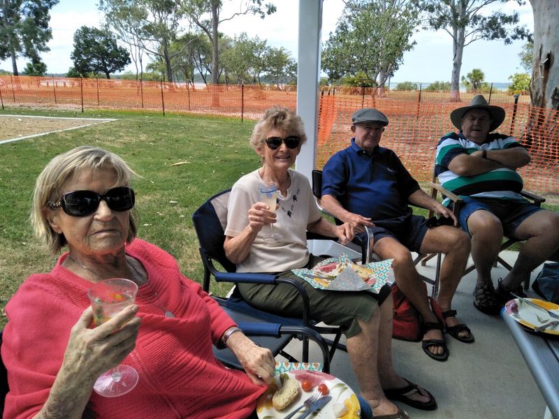 Sabine Deimel, Annette Collins, Doug Collins, Ross Brown from the Over 60s enjoyed a barbecue at Norman Point