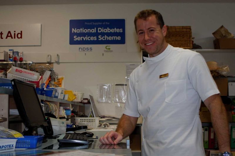 New pharmacist, Richard O’Donohue, hard at work at Rainbow Beach Pharmacy