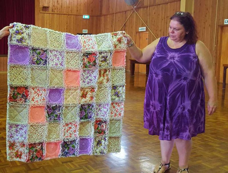 Sue Maddison with her cuddly quilt