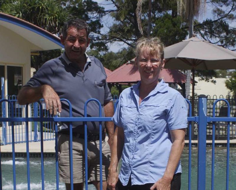 New faces in town - Jaimie and Lisa Kerr, with Tabbe, are the new managers at Rainbow Getaway Holiday Apartments