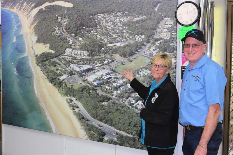 New owner Michiel Pratt with one of his customers, Rainbow Beach Holiday Village’s Janine Kent, showing Michiel the changes t