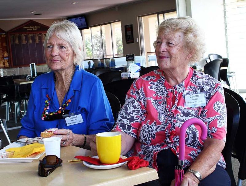 Colleen Yallowley and Carmel Darcy having coffee at the Surf Club