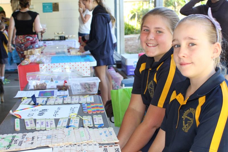 Coasters and bookmarks were supplemented with Rocky Road at Imogene and Olivia's stall